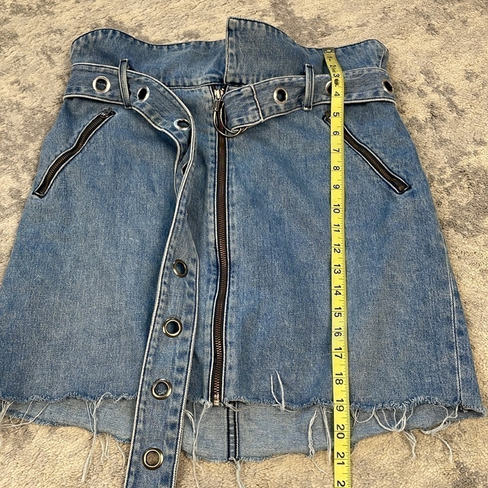 Grlfrnd Ava Strap Me In Denim Jean Mini Skirt Paperbag 90s Sz 31 - Picture 11 of 14